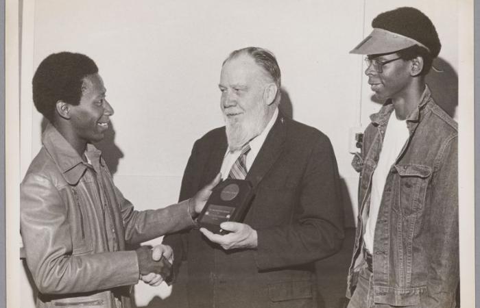 Albert G. Hill and students, ca. 1982