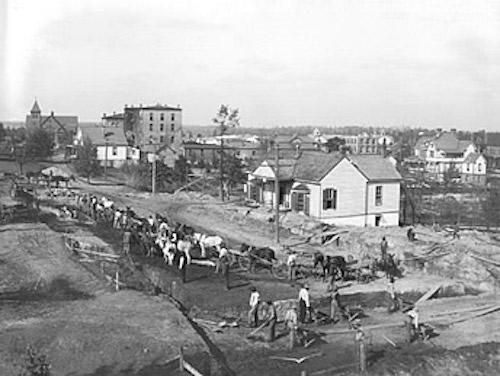 Students working on C.P. Huntington Building, ca. 1906