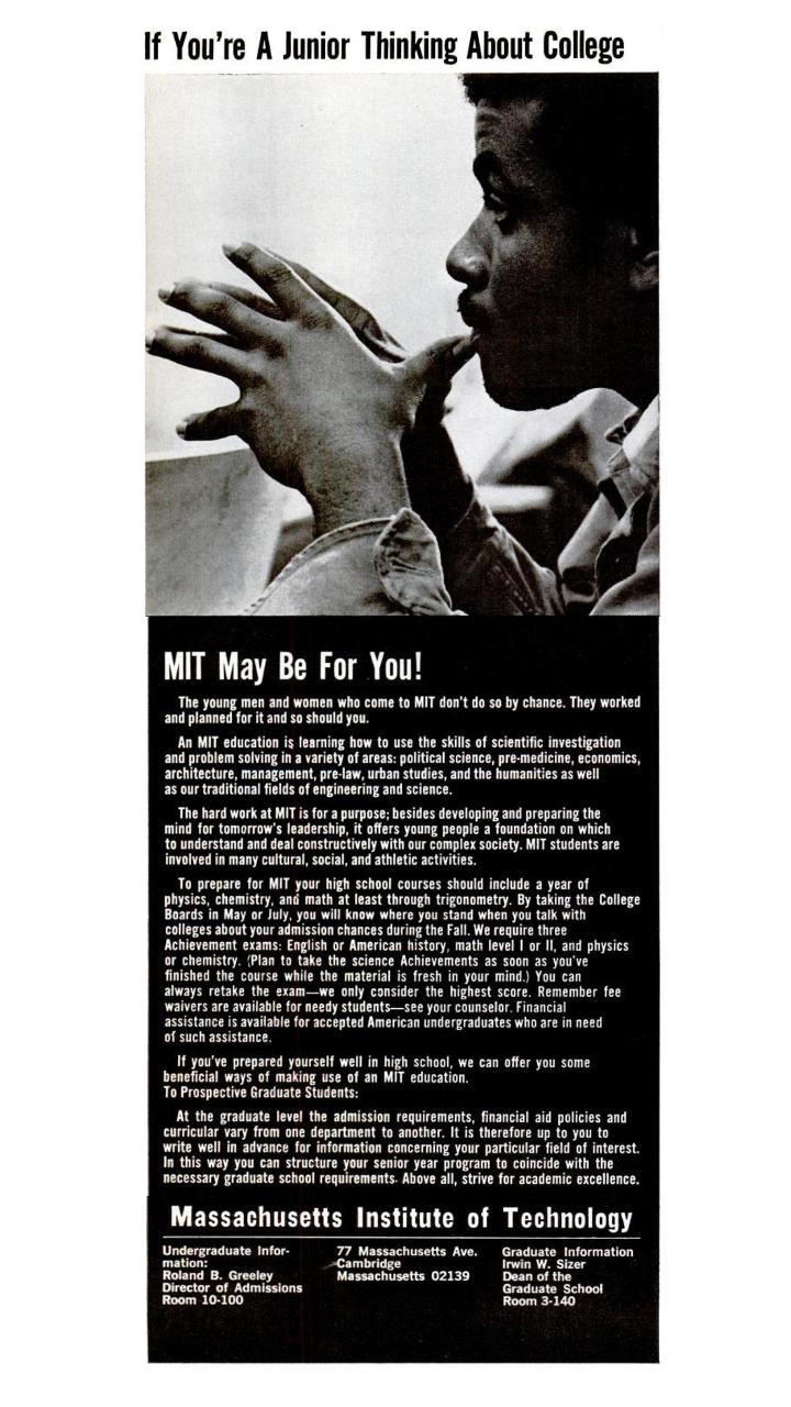 MIT recruitment ad in Ebony Magazine, 1971