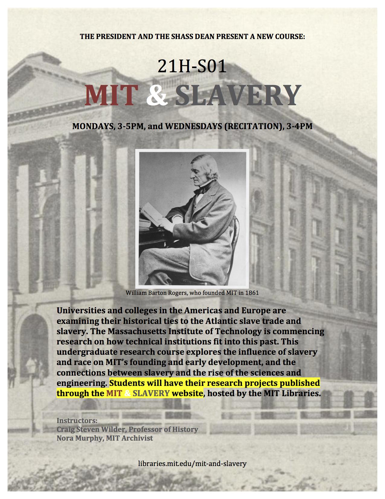 POSTER: MIT & Slavery Course, 2017