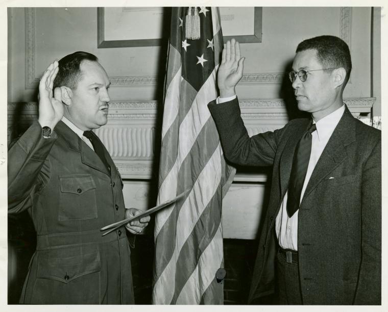 Edward Swain Hope sworn in as a Lieutenant, 1944